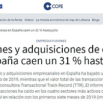 Las fusiones y adquisiciones de empresas en Espaa caen un 31 % hasta julio